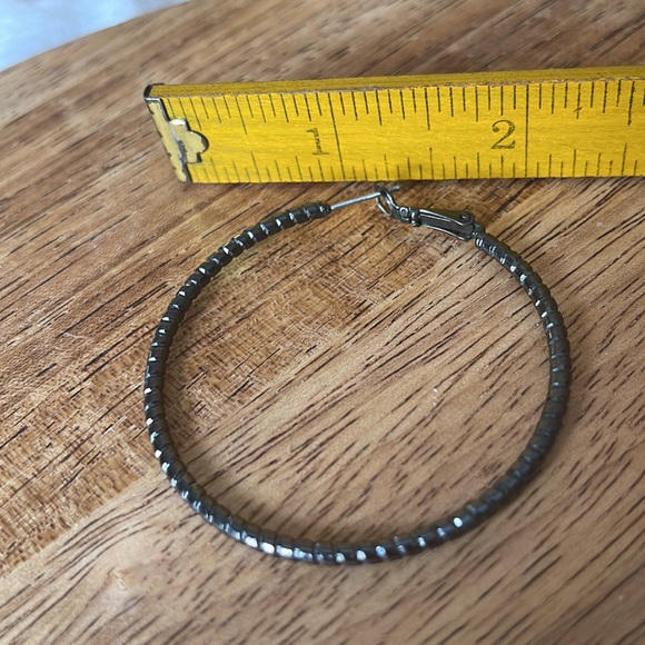 2” Hoop Graphite Gray Metal Earrings Diamond Cut Design - Picture 9 of 11